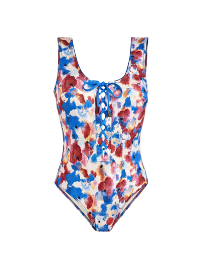 Vilebrequin Flowers In The Sky Jersey Lace-up One-piece Swimsuit In Palace