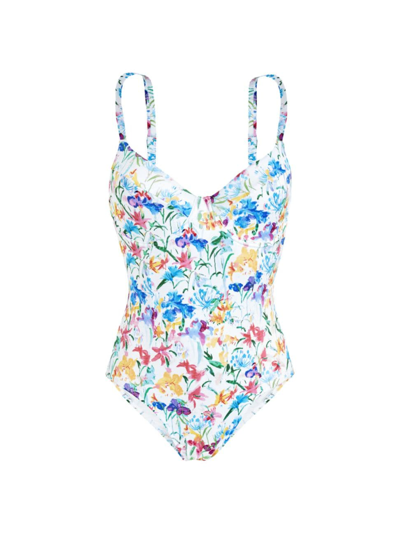 Vilebrequin Happy Flowers Jersey One-piece Swimsuit In Blanc