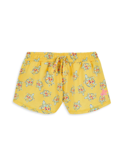 Vilebrequin Little Girl's & Girl's Vendôme Turtles Rashguard Swim Shorts In Yellow