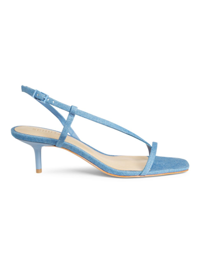 Schutz Heloise Denim Kitten Heel Sandals In Azul, Women's At Urban Outfitters In Blue
