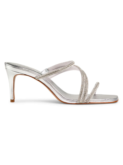 Schutz Women's Giulia Embellished High Heel Slide Sandals In Prata Crystal