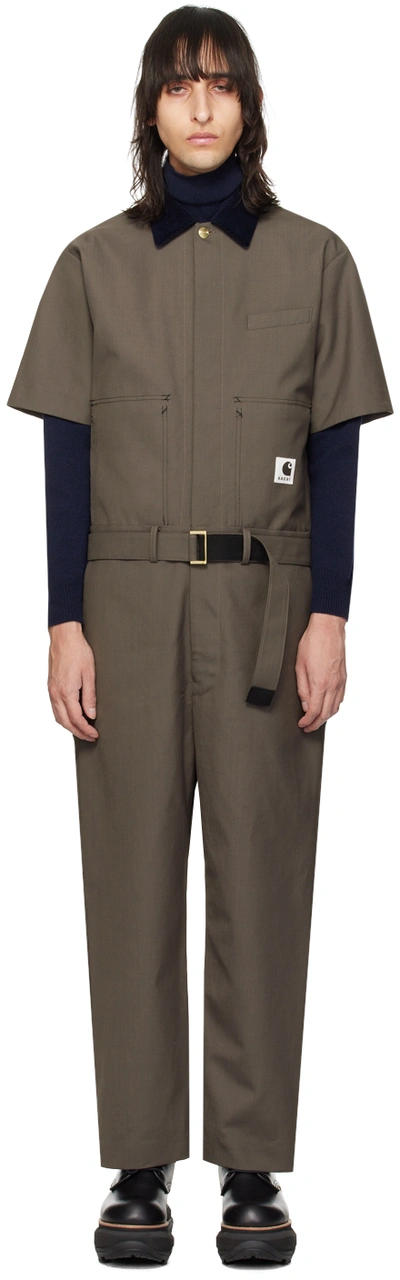 Sacai Taupe Carhartt Wip Edition Reversible Jumpsuit In Brown