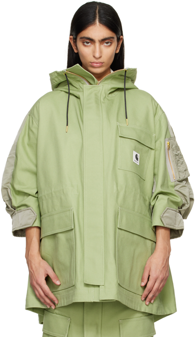 Sacai Green Carhartt Wip Edition Coat In 590 L/greeen×l/khaki