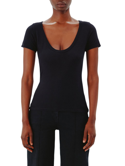 Another Tomorrow Scoop-neck T-shirt In Black