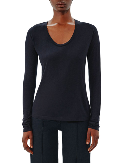 Another Tomorrow Women's Narrow Scoopneck Blouse In Black