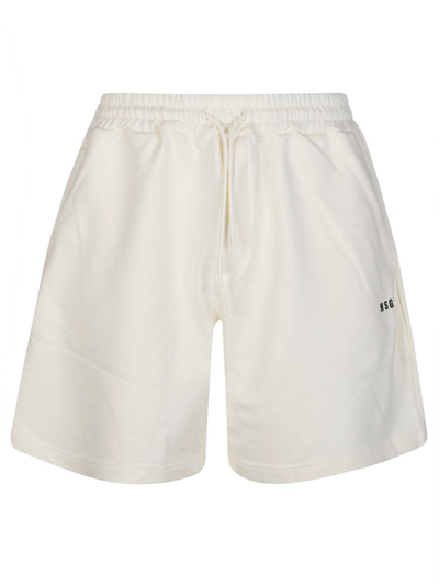 Msgm Logo Printed Drawstring Shorts In White