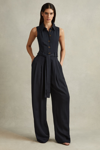 REISS PERLA - NAVY BELTED WIDE LEG JUMPSUIT, US 10