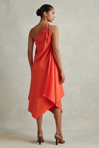 Reiss Jeanne - Orange One Shoulder Draped Midi Dress, Us 12
