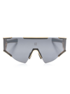 Balmain Black Fleche Rectangular Mask Sunglasses In Gold