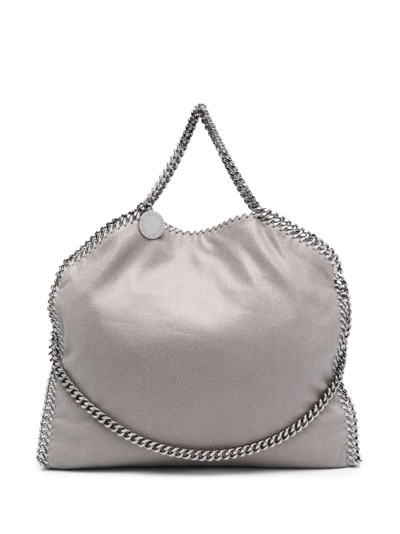 Stella Mccartney Ladies Natural Linen Falabella Fold Over Chain Tote Bag In Gray