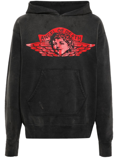 Saint Mxxxxxx Distressed Printed Cotton-jersey Hoodie In Black