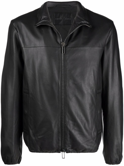 Emporio Armani Leather Blouson Jacket In Black