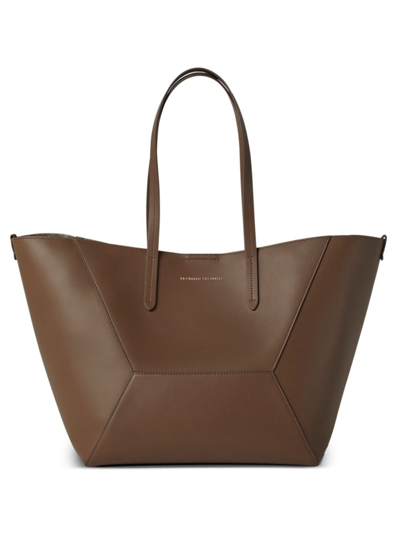 Brunello Cucinelli Leather Shopping Bag In Brown