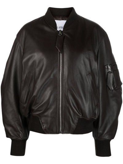 Attico Anja Leather Bomber Jacket In Brown