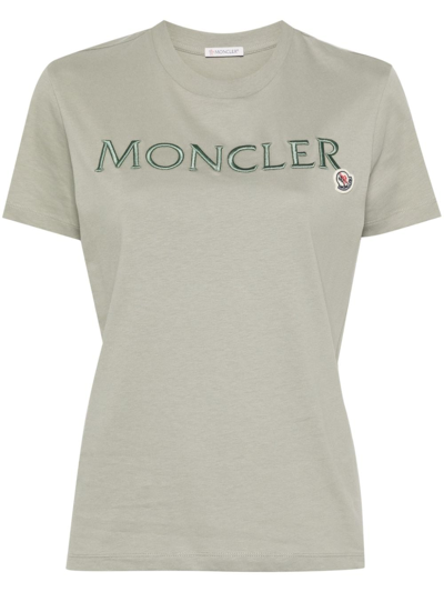 Moncler Logo-embroidered Cotton T-shirt In Green