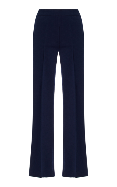 High Sport Long Kick Flared Stretch-cotton Knit Pants In Navy