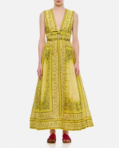 Zimmermann Matchmaker Bow Linen-silk Maxi Dress In Gold