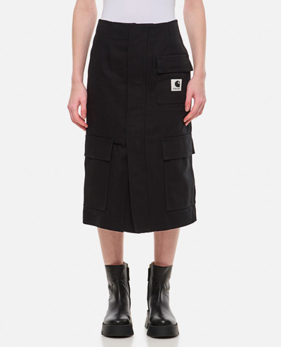 Sacai Carhartt Wip Cotton Skirt In Black