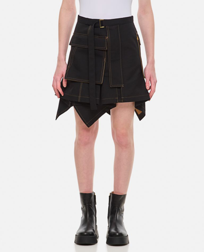 Sacai Carhartt Wip Suiting Bonding Cotton Skirt In Black