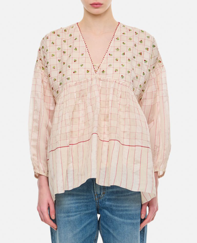 Péro Embroidered Balloon Sleeves Blouse In Neutrals