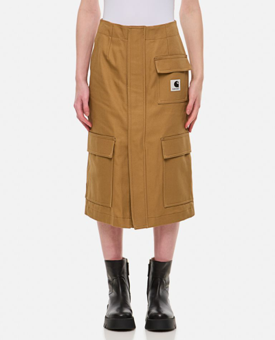 Sacai Carhartt Wip Cotton Skirt In Beige