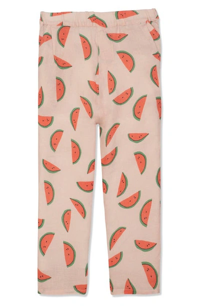 Mon Coeur Kids' Watermelon Print Linen Trousers In Misty Rose