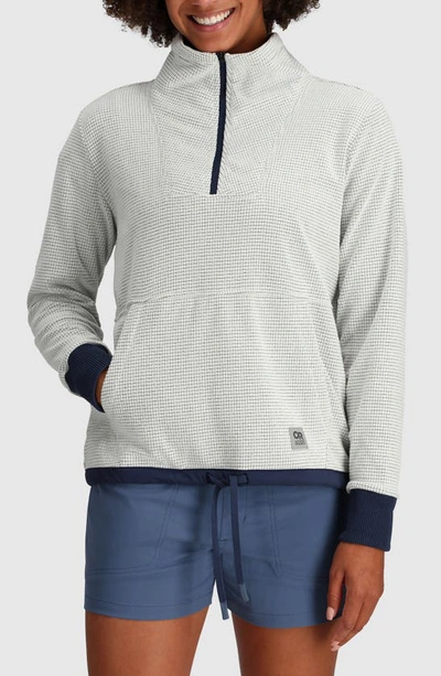 Outdoor Research Trail Mix Quarter Zip Pullover In Snow/ Naval Blue