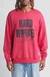 Cat Wwr Worker Graphic Sweatshirt In Biscotti/ Raspberry Wine