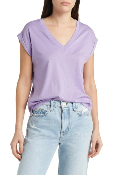 Frame Easy Cotton V-neck T-shirt In Lilac
