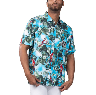 Margaritaville Light Blue Las Vegas Raiders Jungle Parrot Party Button-up Shirt