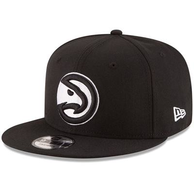 New Era Men's  Black Atlanta Hawks Black And White Logo 9fifty Adjustable Snapback Hat In White/black
