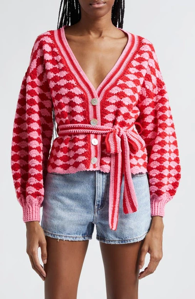 Farm Rio Fan Stitch Belted Crochet Cardigan In Fan Stitch Crochet Multicolor