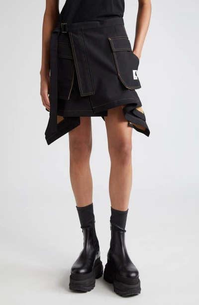 Sacai Carhartt Wip Asymmetric Wrap Skirt In Black