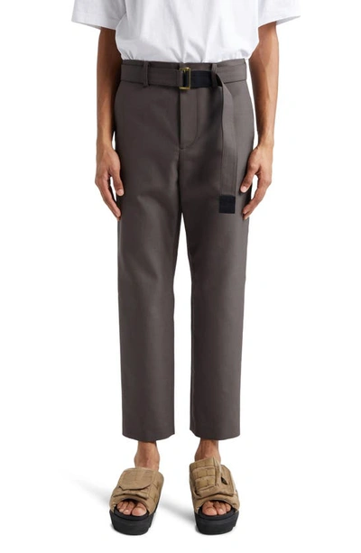 Sacai Carhartt Wip Belted Bonded Suiting Crop Trousers In Taupe