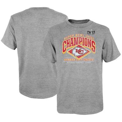 Outerstuff Kids' Big Boys Heather Gray Kansas City Chiefs Super Bowl Lviii Champions Historic Win T-shirt