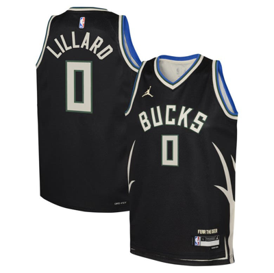 Jordan Brand Kids' Youth  Damian Lillard Black Milwaukee Bucks Swingman Jersey