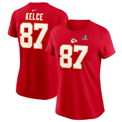 Nike Women's  Travis Kelce Red Kansas City Chiefs Super Bowl Lviii Patch Player Name And Number T-shi