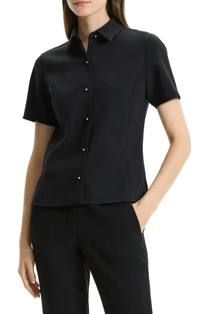 Theory Women's Short-sleeve Crepe Button-front Blouse In Blk