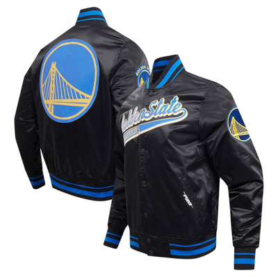 Pro Standard Black Golden State Warriors Script Tail Full-snap Satin Varsity Jacket