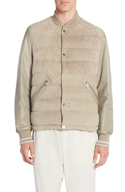 Moncler Chalanches Quilted Leather Down Jacket In Mud Brown