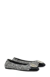 Tory Burch Claire Tweed Cap-toe Ballerina Flats In Perfect Black/ivory