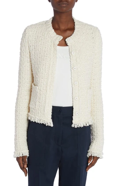 Moncler Hybrid Tweed Puffer Cardigan In Natural