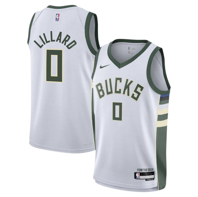 Nike Kids' Youth  Damian Lillard White Milwaukee Bucks Swingman Jersey
