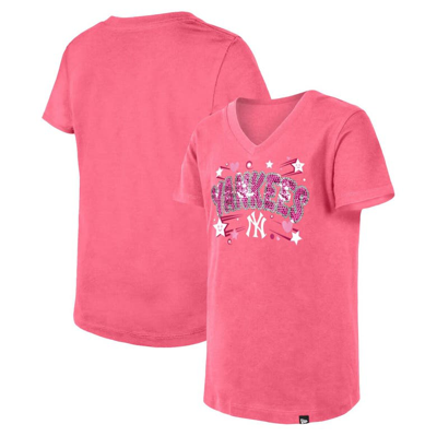 New Era Kids' Girls Youth  Pink New York Yankees Sequin V-neck T-shirt