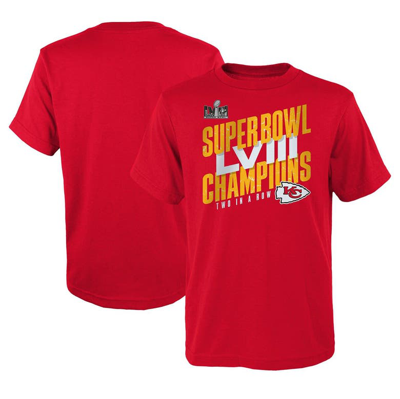 Outerstuff Kids' Big Boys Red Kansas City Chiefs Super Bowl Lviii Champions Iconic Victory T-shirt