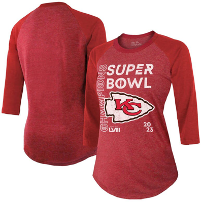 Majestic Threads  Red Kansas City Chiefs Super Bowl Lviii Champions Whooperup Tri-blend 3/4-sleeve R