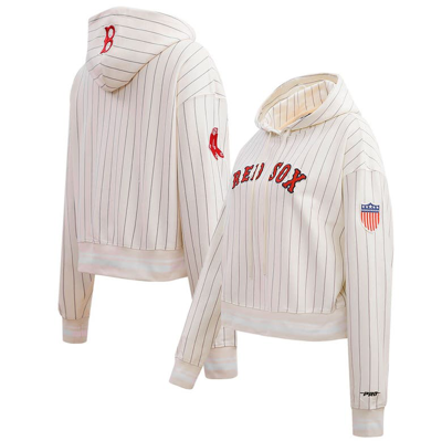 Pro Standard Cream Boston Red Sox Pinstripe Retro Classic Cropped Pullover Hoodie