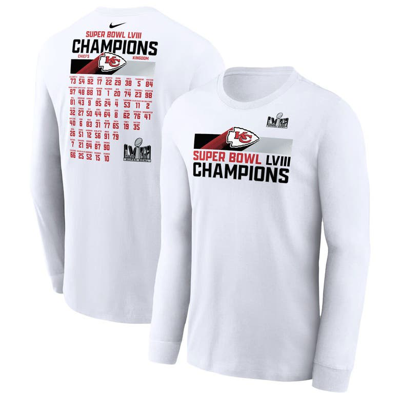 Nike White Kansas City Chiefs Super Bowl Lviii Champions Roster Long Sleeve T-shirt