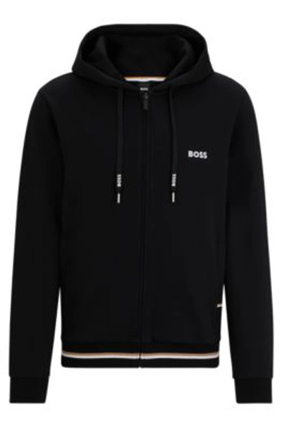 Hugo Boss Zip-up Hoodie With Stripes And Logos In Black 001