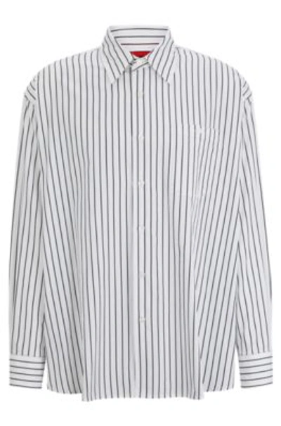 Hugo Oversize-fit Shirt In Striped Cotton Poplin In White